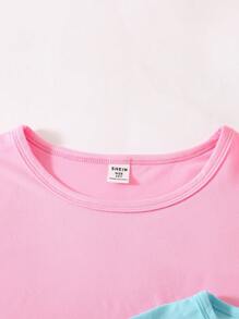 SHEIN 4 件套青少年女孩休闲花卉心形图案长裤和纯色短袖上衣睡衣套装假日旅行休闲夏装