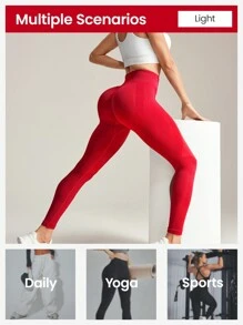 Core Rhythm Women Solid Color High Waist Seamless Leggings For Chinese New Year Yoga Pants - Red - View 3