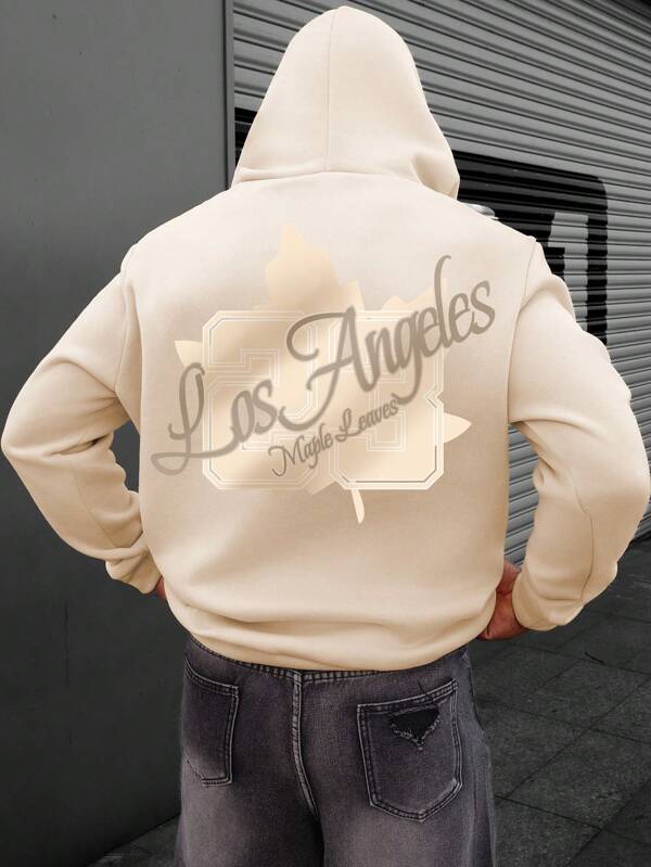 Manfinity Homme Herren Große Größen Lässig Hoodie Sweatshirt mit Buchstabenprint, Herbst/Winter