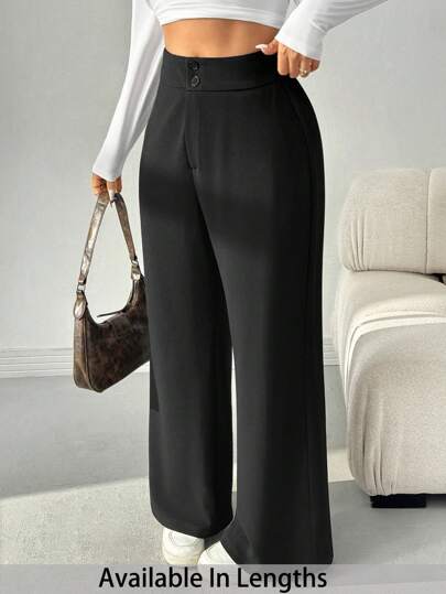 SHEIN Tall CURVE Plus Size Black High Waist Straight Leg Casual Pants