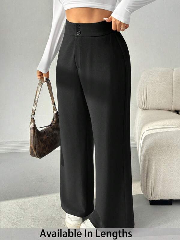 SHEIN Tall CURVE Plus Size Black High Waist Straight Leg Casual Pants