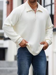 Manfinity Homme Men's Plus Size Solid Color Front Zipper Long Sleeve Casual Polo Shirt - Apricot - View 5