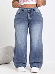 SHEIN CURVE+ Plus Size Casual Denim Jeans, Minimalist And Fashionable For Daily Wear