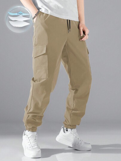 Manfinity Hypemode Men Flap Pocket Side Drawstring Waist Cargo Pants, Manfinity Men Cargo Pants, Cargo Joggers Men, Men's Cargo Pants, Sports Pants, Baggy Khaki Pants Men, Back To School