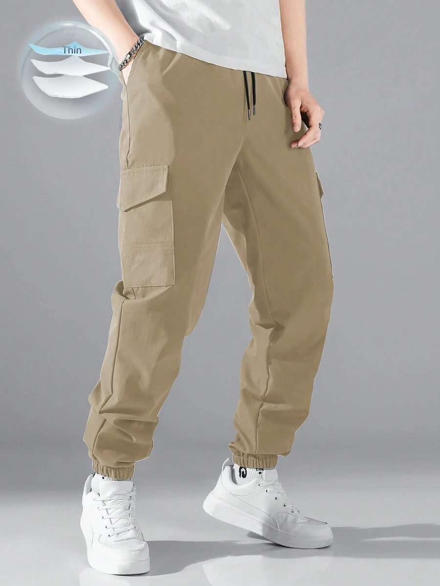 Manfinity EZcore Men Flap Pocket Side Drawstring Waist Cargo Trousers - Camel - View 1
