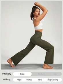 GLOWMODE 29" FeatherFit™ Crossover Wide Leg Pocket Pants Daily Casual Fall - Army Green - View 5