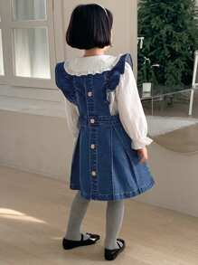 DAZY 1pc Young Girl Denim Jumper Dress, Young Girl Fall Clothes - Blue - View 2