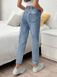 EURMUSE WOMEN HIGH WAIST MOM FIT JEANS - Medium Wash - View 2