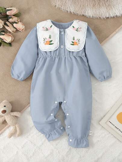 SHEIN 女婴蓝色碎花连体衣，休闲舒适，适合秋冬季穿着