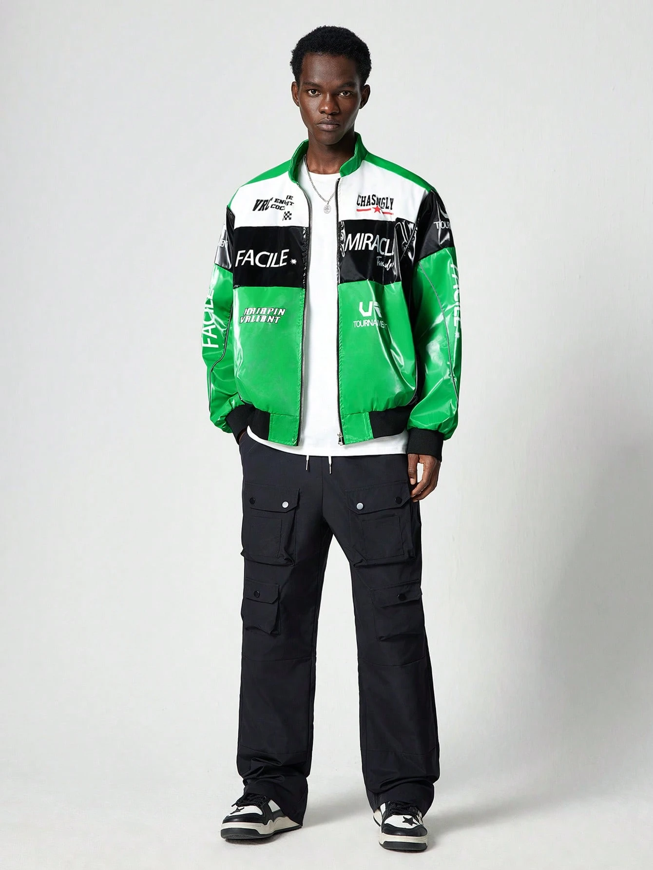 Our Street Life Men's Racing Autumn Letter Print PU Leather Long