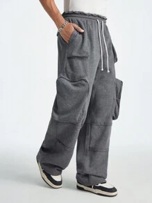 Manfinity NXTstreet Men's Straight Loose Knit Drawstring Pants - Dark Grey - View 2