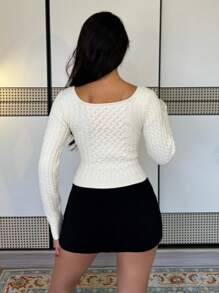 Calvaya Women's Casual Solid Color Sweetheart Collar Slim Fit Sweater, Autumn/Winter