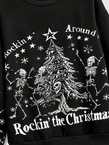 ROMWE Gothic Skull & Christmas Graphic Print Sweatshirt