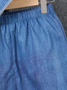 Ensemble adolecent 2 pièces, T-shirt graphique avec visage souriant graffiti et effet denim + short à taille élastique. Convient pour l'automne, le printemps, l'été, les activités extérieures, l'école, le streetwear, les fêtes et les loisirs à la maison - Multicolore - Voir 4