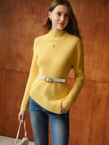 MOTF PREMIUM WOOL SOLID MOCK NECK RIBBED KNIT SWEATER