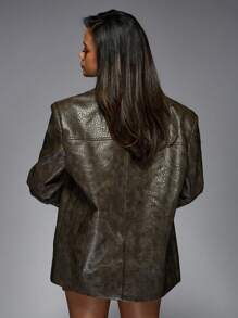 MISSGUIDED Blazer de piel sintética texturizada y extra grande, abrigo de doble botonadura de declaración de moda de diseñador para otoño e invierno, estilo de oficina y ropa de calle