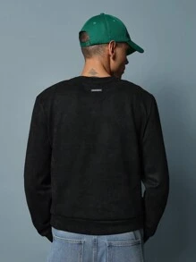 SUMWON Essential Sweatshirt Athleisure Crewneck Pullover Fall Winter Daily Wear Casual Basics Athletic Training - Black - View 2