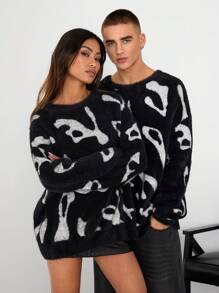 Manfinity Unisex Unisex Fluffy Round Neck Long Sleeve Sweater, Suitable For Autumn/Winter