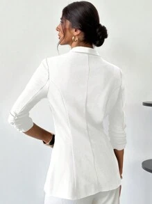 Firerie 女士简约优雅休闲百搭黑色褶皱 3/4 袖办公室西装外套，带披肩领 - 白色 - 查看 3