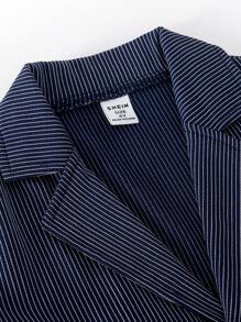 年轻男孩绅士条纹西装外套和裤子，优雅时尚 - 藍色 - 查看 5