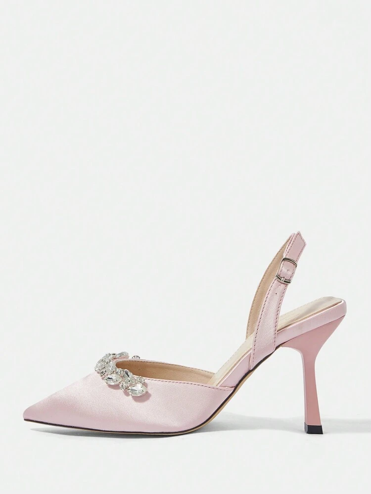 CUCCOO HITCHD Women's Summer/Summer New V-Cut Low-Cut Cross Strap Glamorous Elegant Pointed Toe Ankle Strap Buckle Metal Decor Soft Comfortable Gemstone Beaded Chain Embellished Stilettos Summer Shoes Summer Break Easter Prom Heels For Christmas Elegant Shoes Wedding Shoes Summer Shoes Bride Shoes