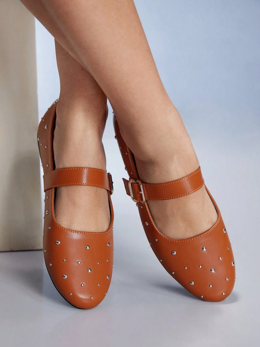 CUCCOO GRLICON 女士 Y2K 风格平底鞋，适合朋克、骑行者、酷女孩、万圣节、圣诞节、派对装扮 - 棕色 - 查看 1