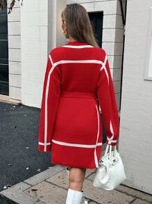 Chiquease Women's Dropped Shoulder Loose Tie-Waist Sweater Dress
