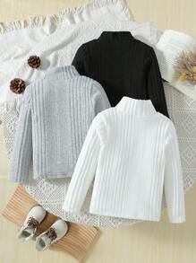 3 pièces t-shirts manches longues minimaliste à col montant de couleur unie pour jeunes filles, automne et printemps - Multicolore - Voir 2