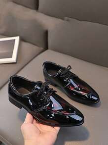 Zapatos de vestir planos y con puntera para niños, zapatos formales patentado para niños pequeños