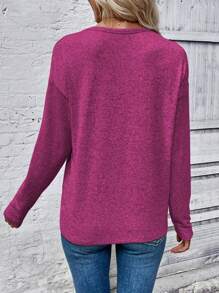 EMERY ROSE المرأة تي شيرت كاجوال بأكمام طويلة مطبوع عليه قلب، الخريف - روز أحمر - مشاهدة 2