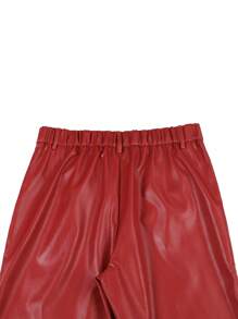 PAVTROS Manfinity Streetrush Manfinity Streetrush 美式街头风格 PU 皮革靴型休闲裤，男友礼物，男士裤子，皮裤，男士街头宽松皮裤，黑色裤子，适合秋冬 - 紅色 - 查看 7