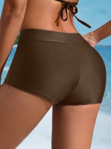 Swim SPRTY Bottom de traje de baño de unicolor para mujeres para vacaciones de playa en verano - Café integral - Ver 3