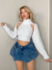 SHEIN Sweetina Sexy High Neck Sleeveless Sweater, For Autumn/Winter