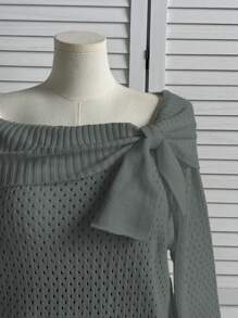 Flirla Plus Size Cute & Sweet Bow Knit Sweater, Vintage Soft & Gentle Top, Essential For Sweet Girls, Autumn/Winter Knit Pullover Fall - Grey - View 6