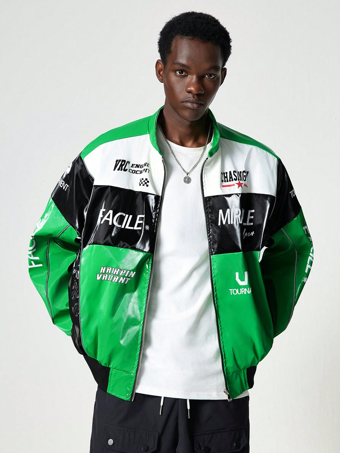 Our Street Life Men's Racing Autumn Letter Print PU Leather Long