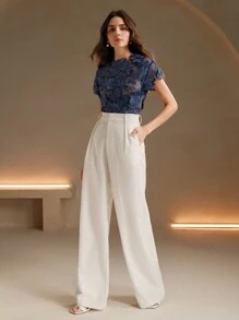 Anewsta Romantic Floral Embroidery Patchwork Blouse With Decorative Flower Applique - Navy Blue - View 6