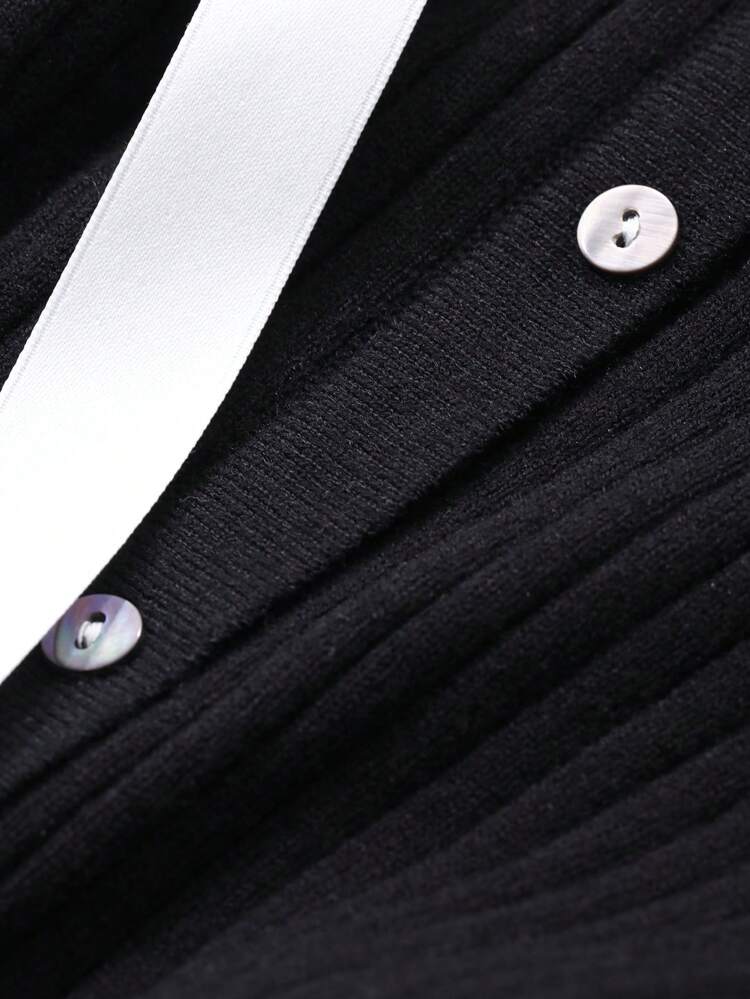 Women Round Neck Ribbon Tie Bow Decor Long Sleeve Knitted Sweater,Fall Clothes