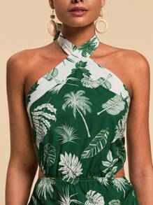 Travachic Woven Printed Halter Backless Tie Bodycon Women Mini Dress - Green - View 3