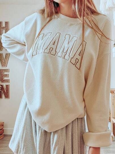 INAWLY 宽松女士 MAMA 刺绣印花卫衣，秋冬