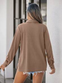 SHEIN LUNE Women Khaki Front & Double Side Pockets Casual Shirt - Khaki - View 2