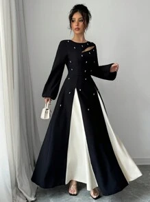 Modelyn Đầm Maxi Dài Dáng Chữ A Khoét Hở Hai Tông Màu Thanh Lịch Cho Nữ Đầm Dạ Hội Dài - màu đen - Xem 4