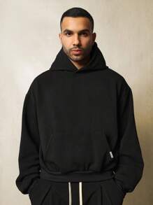 SUMWON Crop Fit Overhead Essential Hoodie And Pull On Sweatpants 2 Piece Set - Black - View 3