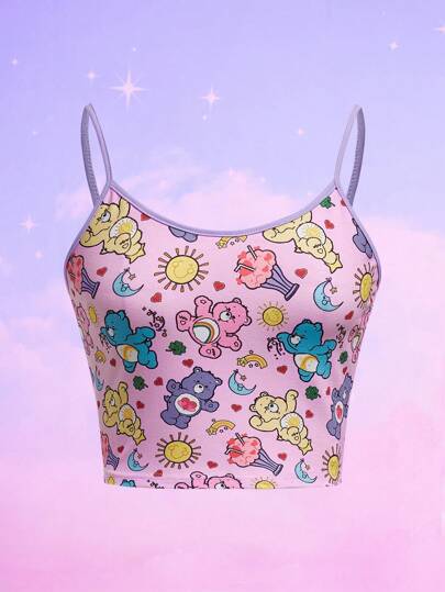 ROMWE X Care Bears Canotta morbida e confortevole con motivo carino di orsetti colorati, adatta per la scuola