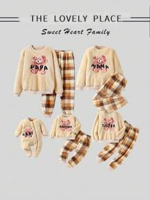 Baju Terusan Bayi Perempuan Baru Lahir Motif Beruang Lucu Lengan Panjang Bahan Fleece dengan Penutup Kaki, Pakaian Rumah yang Hangat dan Nyaman - Aprikot - View 1