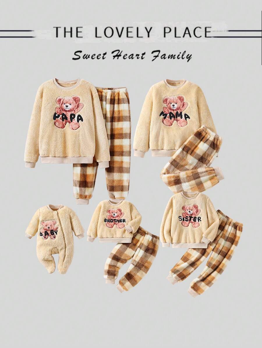 Baju Terusan Bayi Perempuan Baru Lahir Motif Beruang Lucu Lengan Panjang Bahan Fleece dengan Penutup Kaki, Pakaian Rumah yang Hangat dan Nyaman - Aprikot - View 1