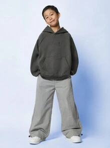 SUMWON Everyday Essential Elevated Performance Youth Hoodie Sporty Athleisure Kangaroo Pocket Classic Comfort Fall Winter Fleece Sweatshirt - Dark Grey - View 3