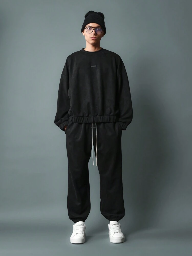 Set coordinato da jogging in due pezzi con felpa in suede oversize