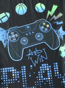 SHEIN Men's Gaming Controller & Ball Print Glow-In-The-Dark Pajama Set - Multicolor - View 3