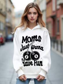 SHEIN Sudadera con capucha a juego de estilo casual para hermanas, manga larga de otoño, versátil, con letras en inglés y números de cereza impresos, con puños y dobladillo acanalados, unisex para reuniones familiares y actividades al aire libre, adolescentes y niñas