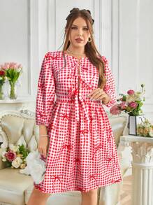 Celure Plus Size Women Elegant Versatile Commuter Tie Detail Dress, Valentine's Day